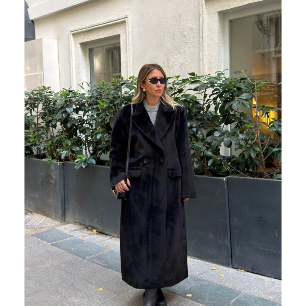 Black Faux Fur Coat Women Luxury Soft Jacket Elegant Plush Outerwear - Picture 3 of 10